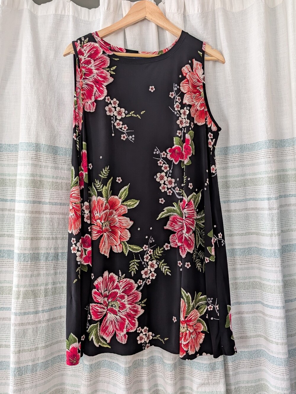 Apartment 9 A-line sleeveless black with large pink flowers dress XL